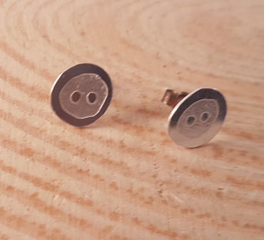 Sterling silver Etched Button Stud Earrings