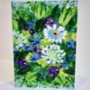 Green, blue & purple floral bouquet - greeting card