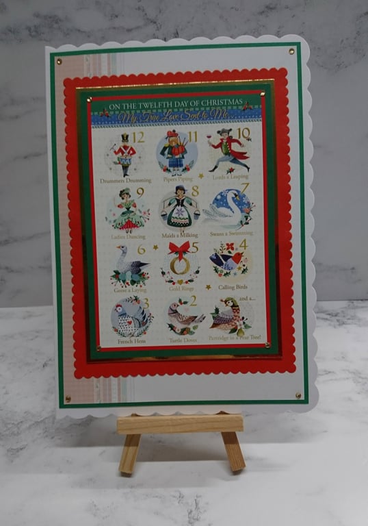 Handmade Christmas Card On the Twelfth Day of Christmas My True Love