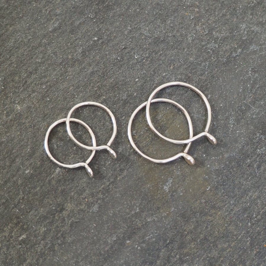 Handmade Silver Hoop Sleeper Earrings, Argentium Silver Hoops, Earrings