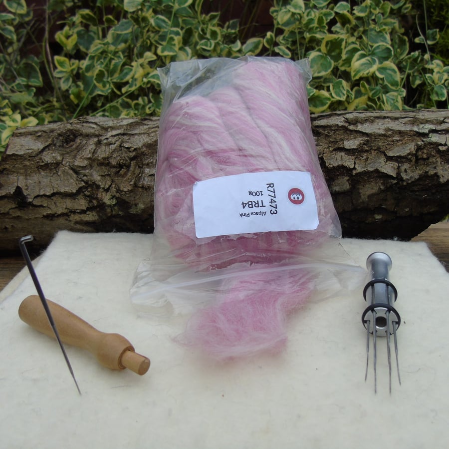 Alpaca and Merino Wool Blend Tops Roving Wet needle Felting, Spinning Pink mix