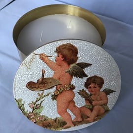 Decorated Three-Wick Candle Pot Cherubs Love Romance Gold Decoupage Unusual