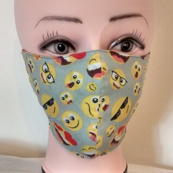 Handmade 3 layers smiley face reusable adult face mask.