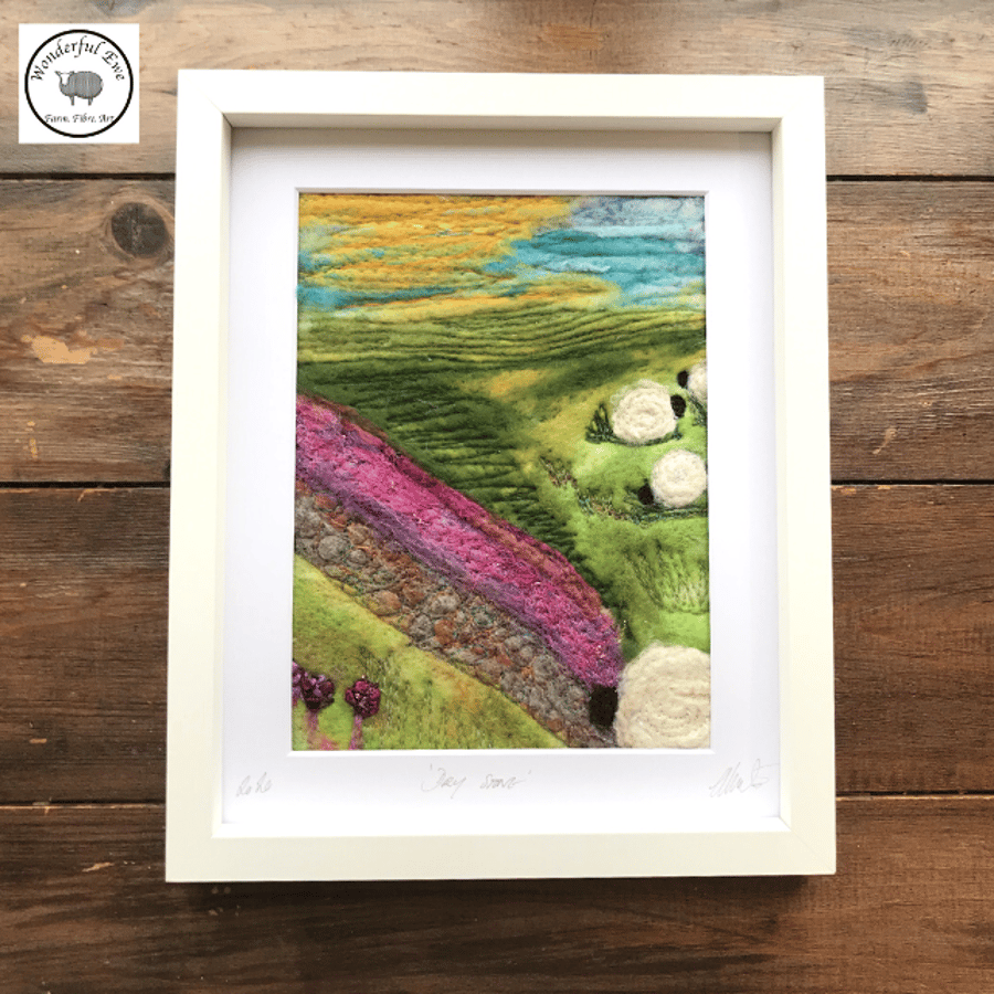 Dry Stone sheep wet needle felt fibre art embroidery felt painting