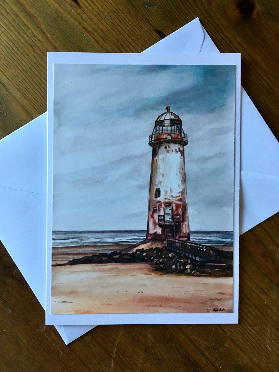 Talacre Lighthouse, Wales. Art Greetings Card.