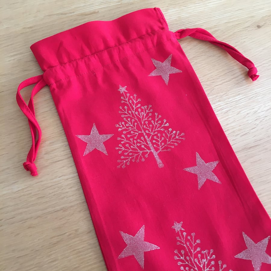 Christmas Bottle Bag - Christmas Trees and Stars 