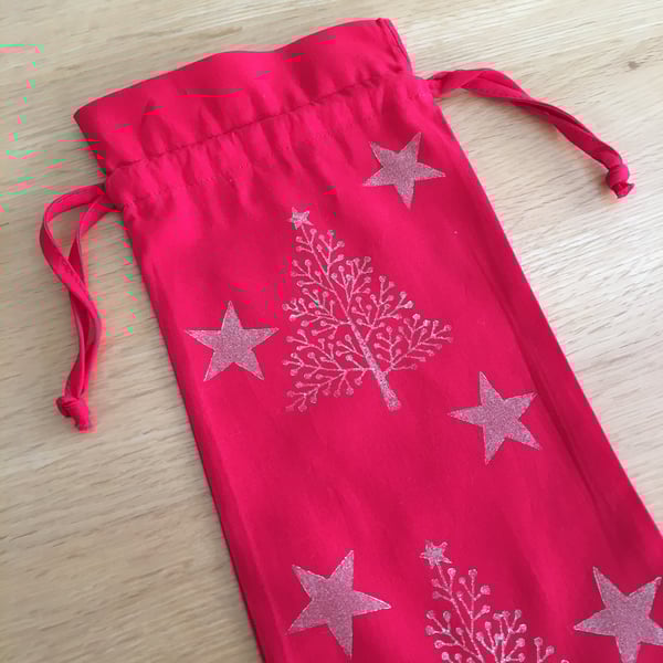 Christmas Bottle Bag - Christmas Trees and Stars 