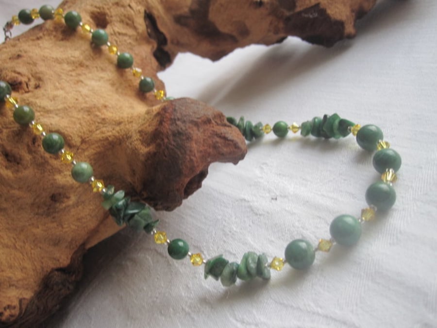 African Jade and Austrian Crystal Necklace