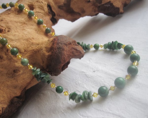 African Jade and Austrian Crystal Necklace