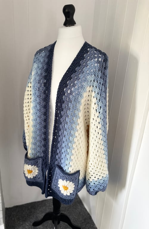 Handmade hexi ban crochet daisy inspired cardigan