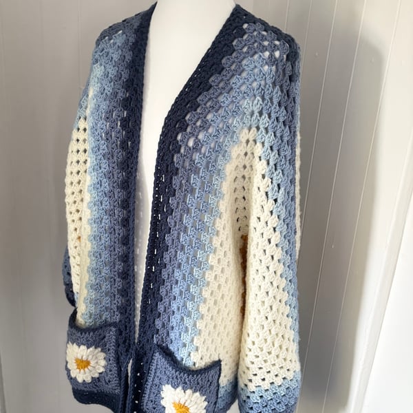 Handmade hexi ban crochet daisy inspired cardigan