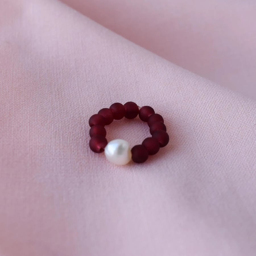 Red Beaded Necklace with a Centred White Freshwater Pearl