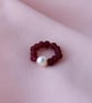 Red Beaded Necklace with a Centred White Freshwater Pearl