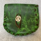 Medieval Style Forest Green Leather Pouch with Fish Themed Closure
