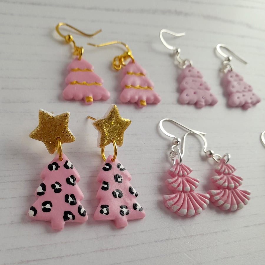 Pink Christmas tree earrings collection, choose your style