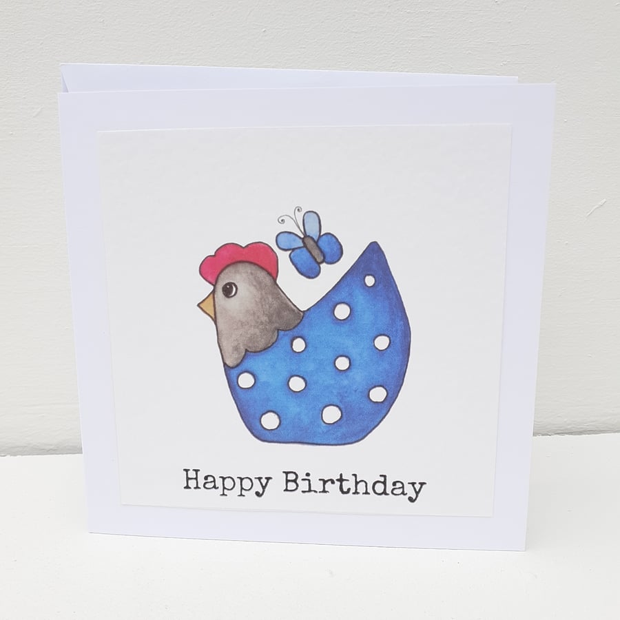 Bright Spotty Chicken Birthday Card Print of Original Art work Blank inside