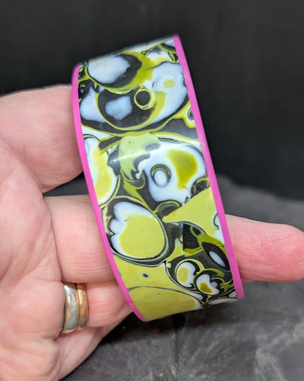 Vibrant lime, green and black handcrafted bangle