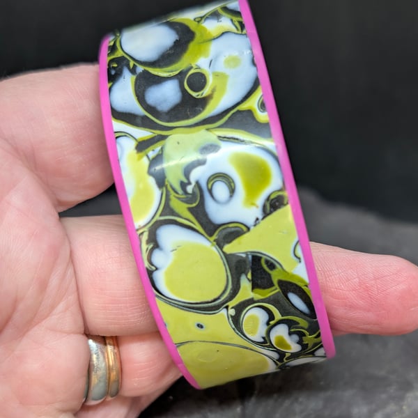 Vibrant lime, green and black handcrafted bangle