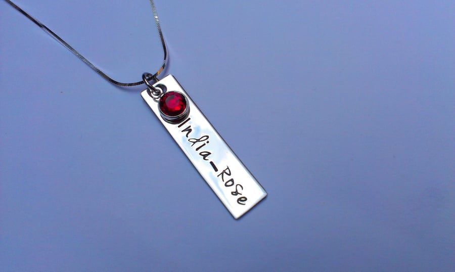 Hand Stamped personalised rectangle single tag name necklace