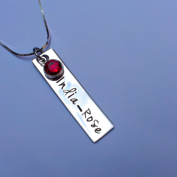 Hand Stamped personalised rectangle single tag name necklace