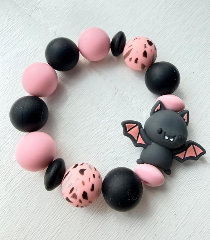 Batty Pink! Silicone Bead Bracelet