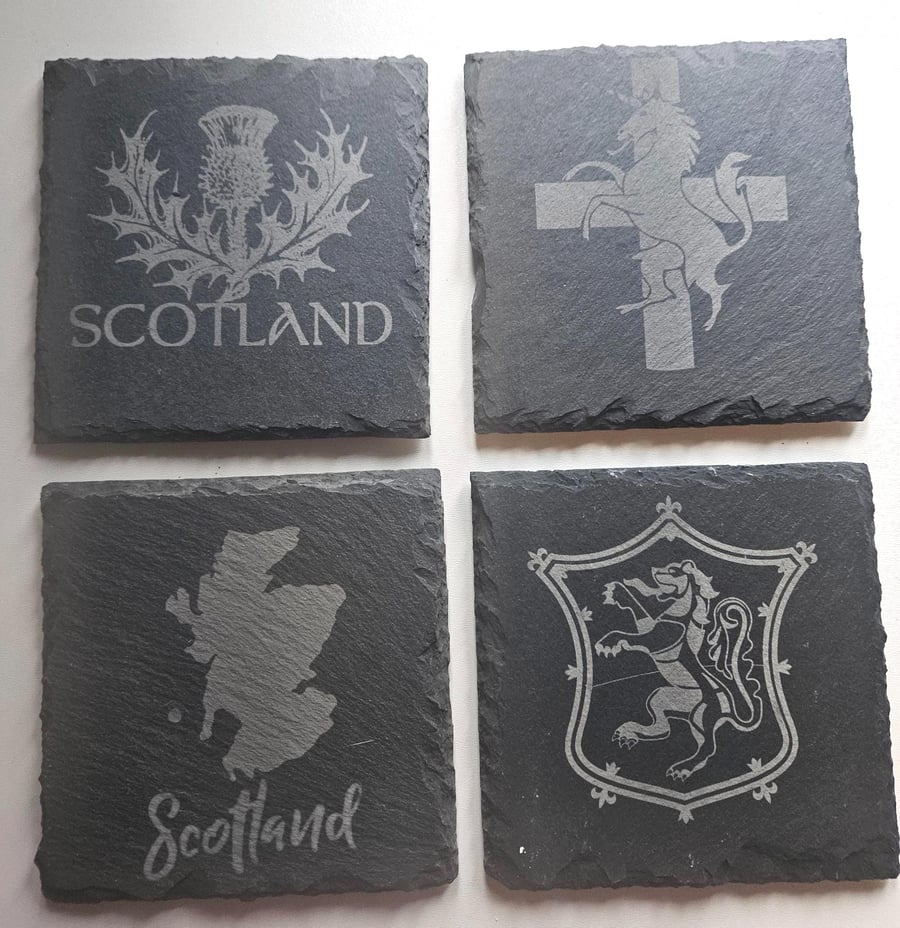 Set of 4 ScotlandScottish Slate Coasters, Rustic, Unicorn - Map ...