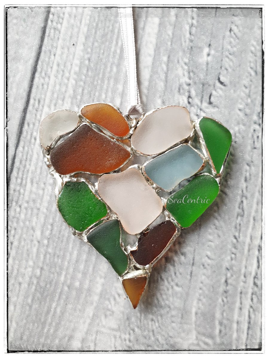 Seaglass mosaic heart suncatcher 