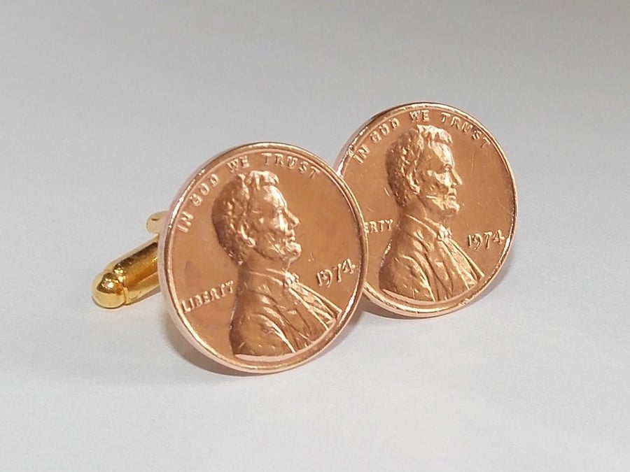 1975 46th Birthday Anniversary 1 cent lincoln coin cufflinks