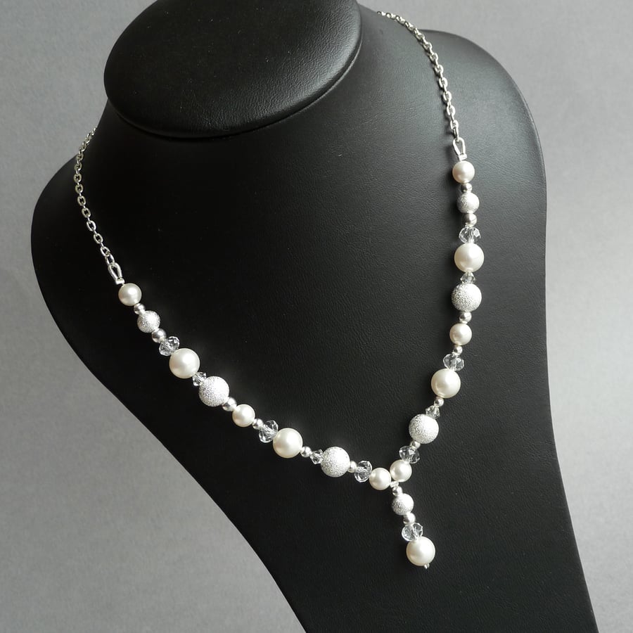Stardust Y Chain - White Pearl & Crystal Bridal Jewellery - Wedding Accessories
