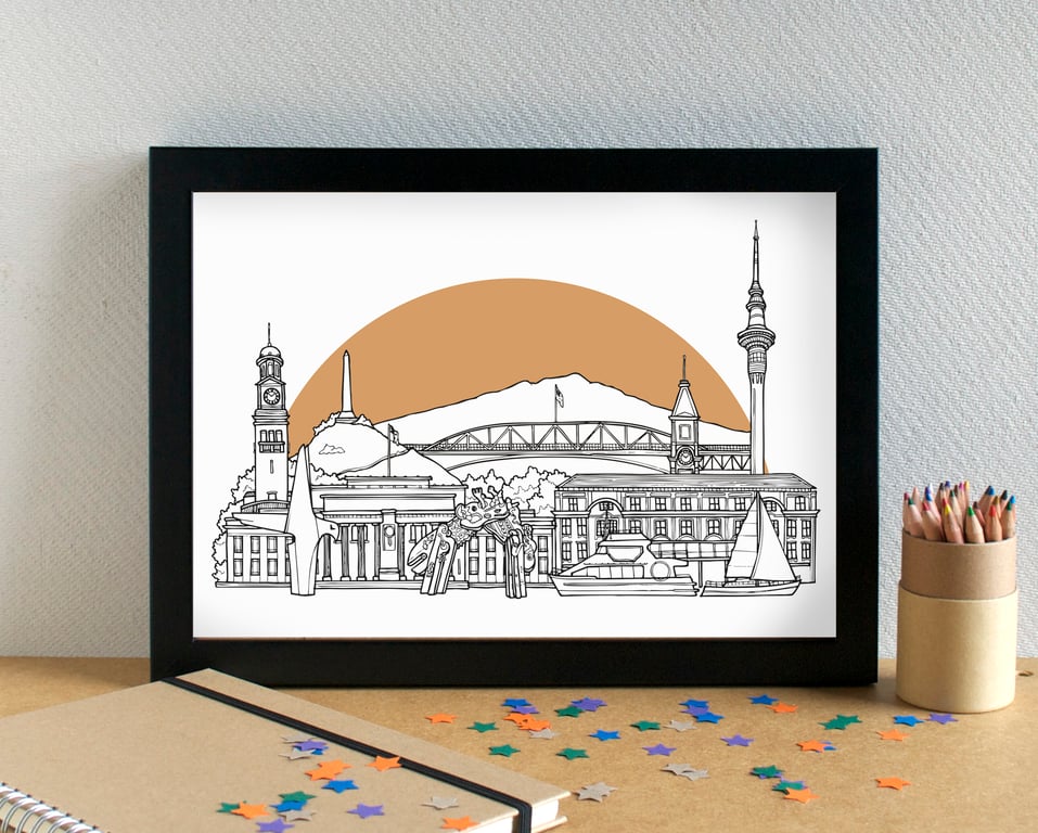Auckland New Zealand Skyline Art Print
