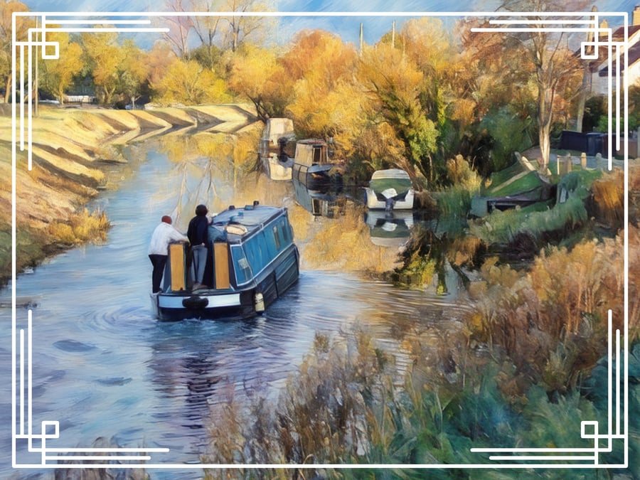 Boat on Well Creek Autumn Time  A5 Greeting Card Norfolk 
