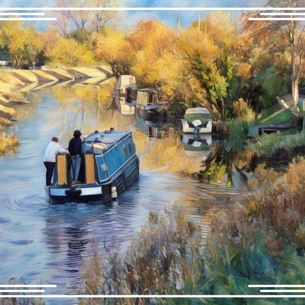 Boat on Well Creek Autumn Time  A5 Greeting Card Norfolk 
