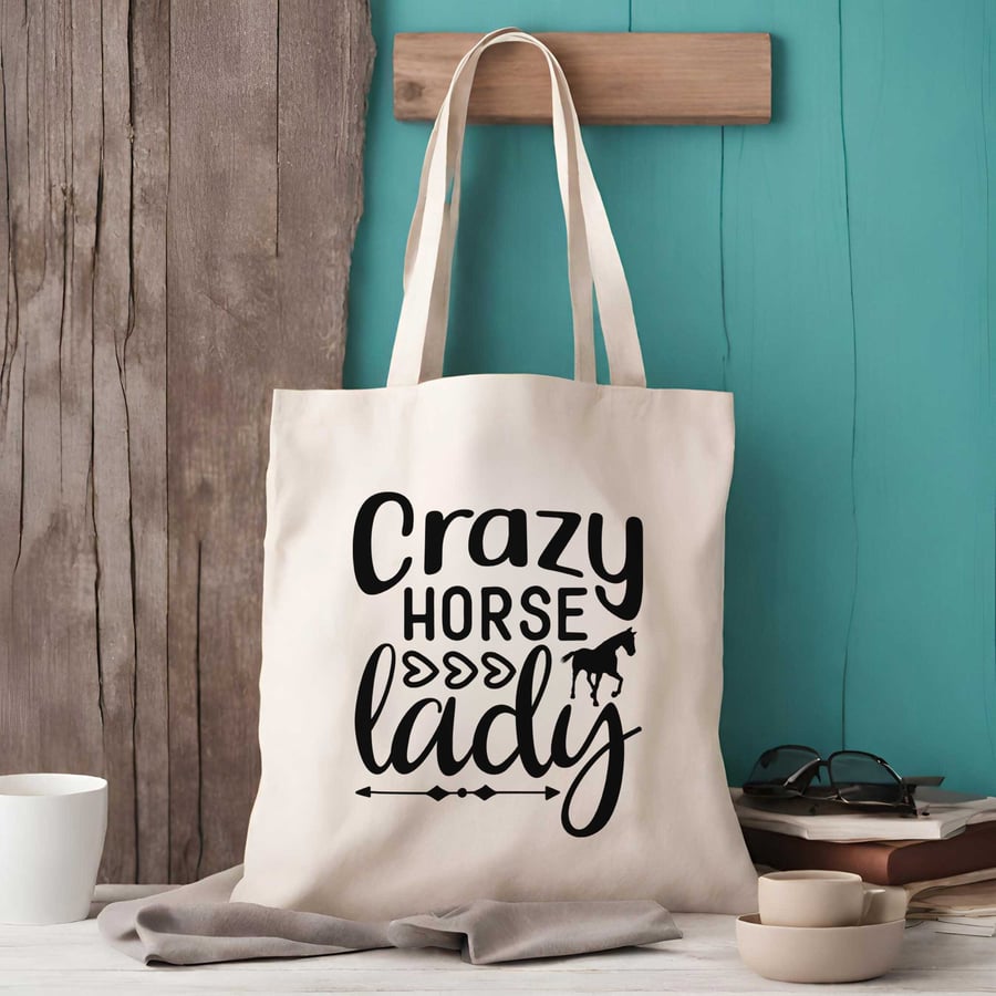 Crazy Horse Lady Funny Tote Bag - Horse Gifts 