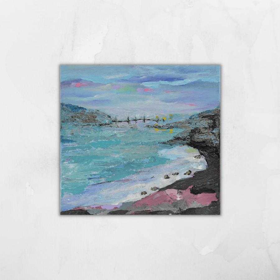 Ready to hang painting of The Black Isle, Scotland. 8x8 inches.