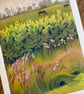 Dorset landscape Art Print - miniature Horses, Thomas Hardy country, pastel - Image 1