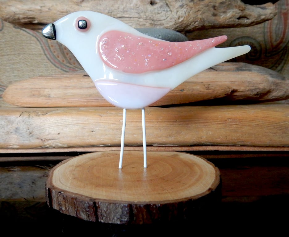 Artist made Fused Glass Little Bird.