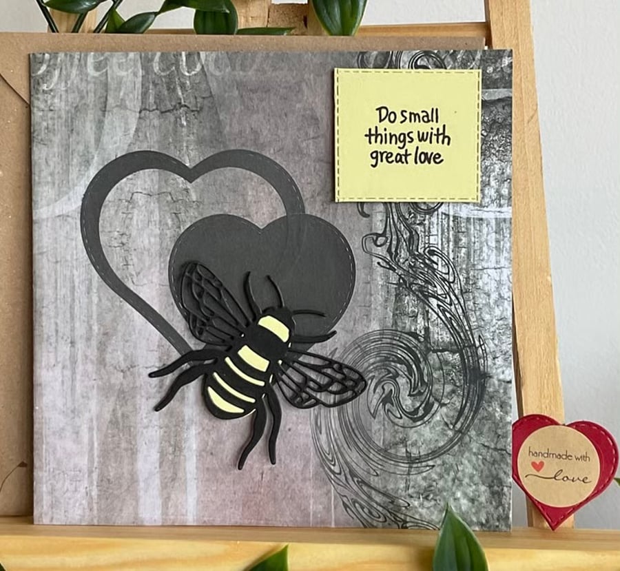 Card. Bee and hearts greetings card for him or her for birthday or any occasion 