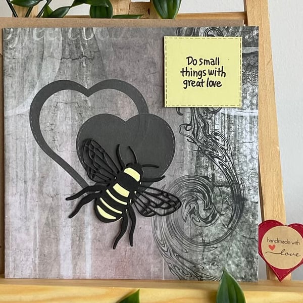Card. Bee and hearts greetings card for him or her for birthday or any occasion 