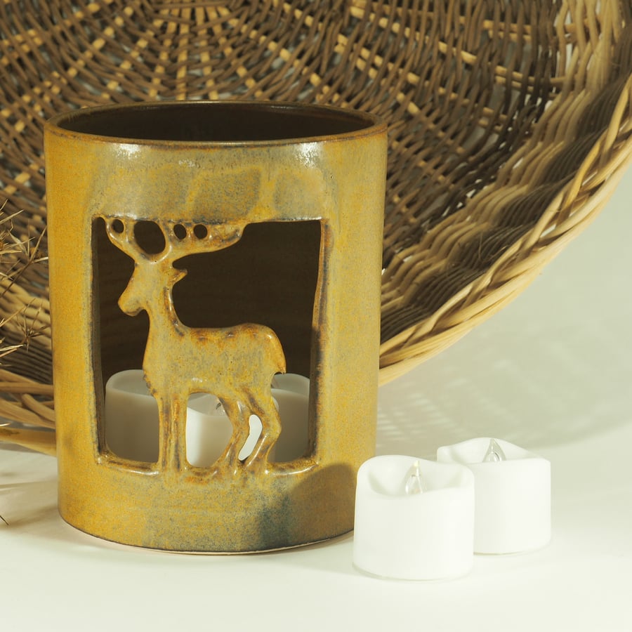 REDUCED Ceramic Stag Candle holder, hand carved