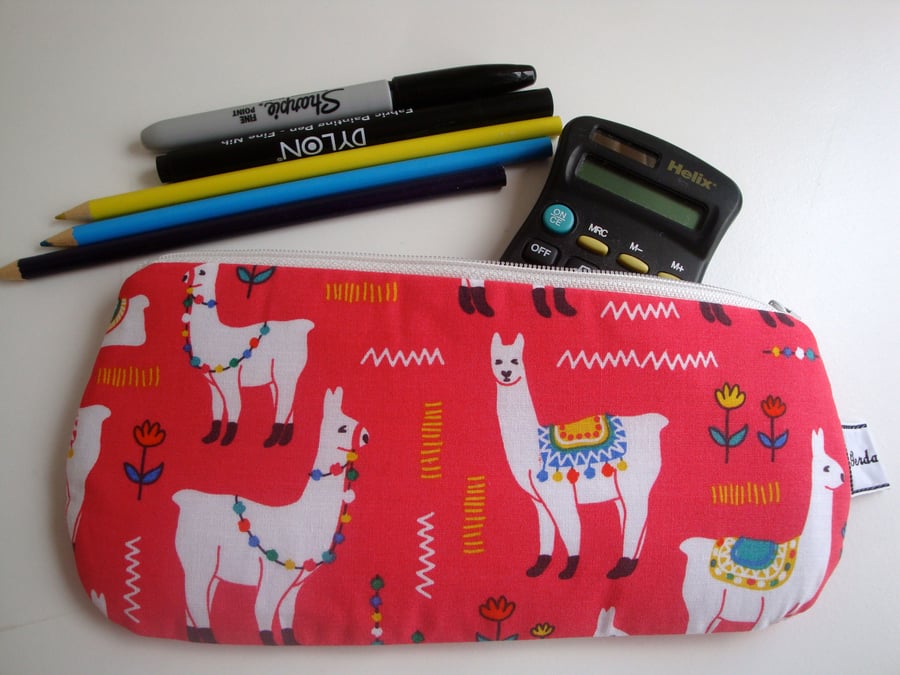 SALE Kids Cotton Pencil Case - lamas - asymmetric 