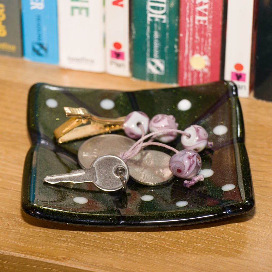 Sparkly Blue and Green Fused Glass Trinket Dish - 9284