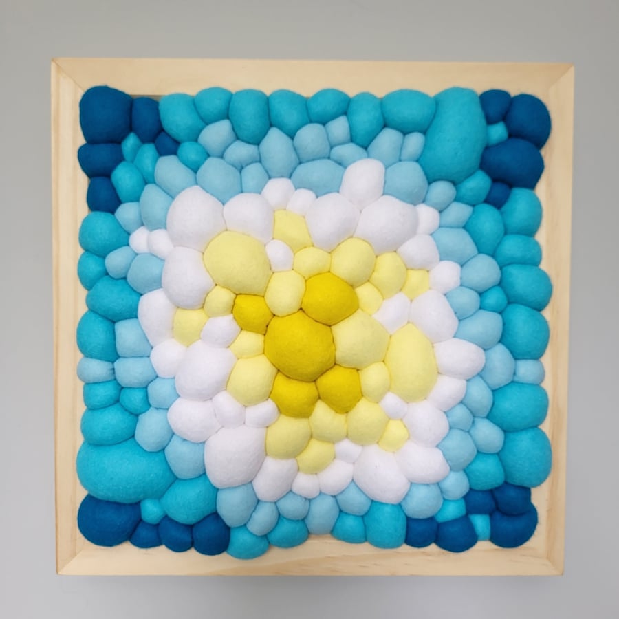 Yellow Blue Felt Wall Art - Abstract Tactile Blobs