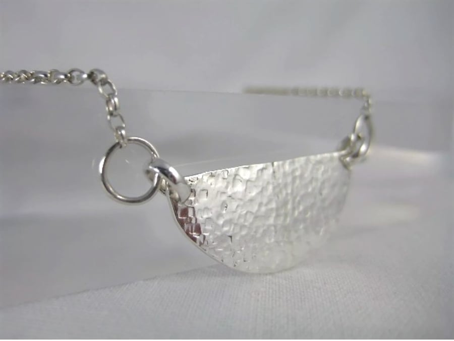 Sterling Silver Sparkly Hammered Crescent Necklace - Handmade By CMcB Jewellery