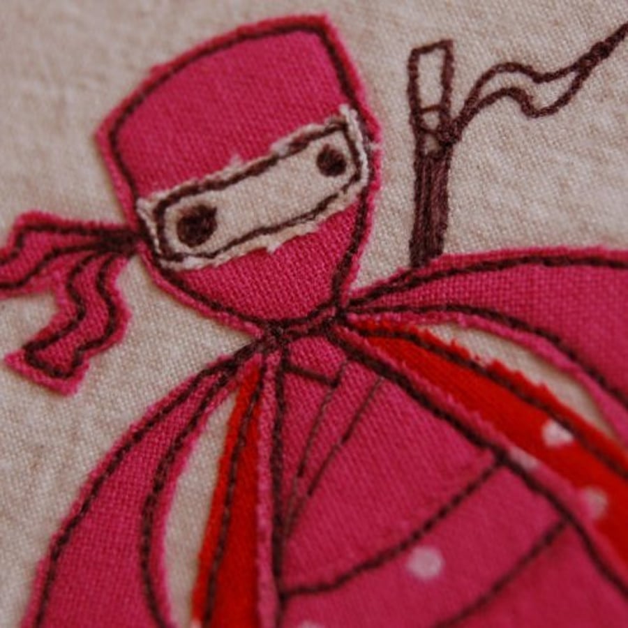 embroidered pink ninja fabric notebook cover (A6 size)
