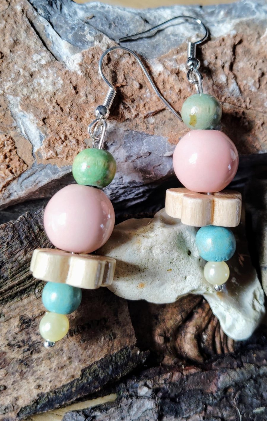 Hook earrings with multicoloured beads - dangle drop style