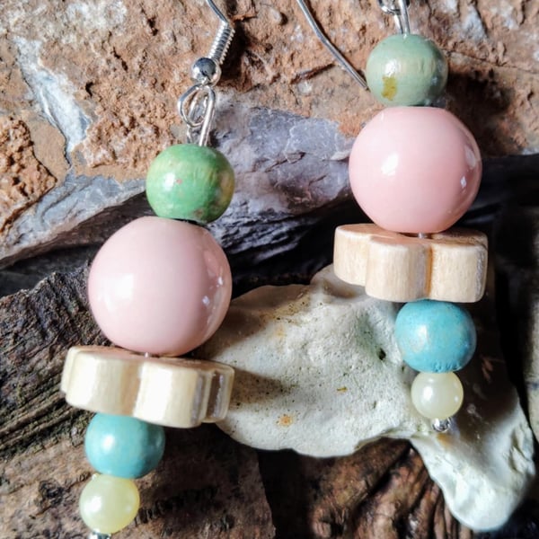 Hook earrings with multicoloured beads - dangle drop style