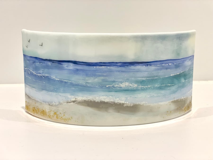 Fused glass curved seascape 