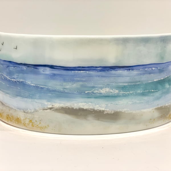 Fused glass curved seascape 