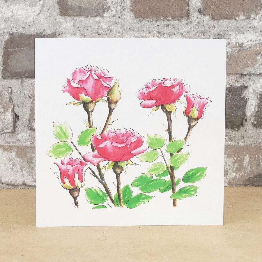 Blank Card Pink Roses Eco Friendly