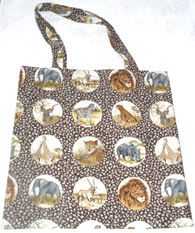 On Safari Wild Animals on brown shopping bag, Tote bag